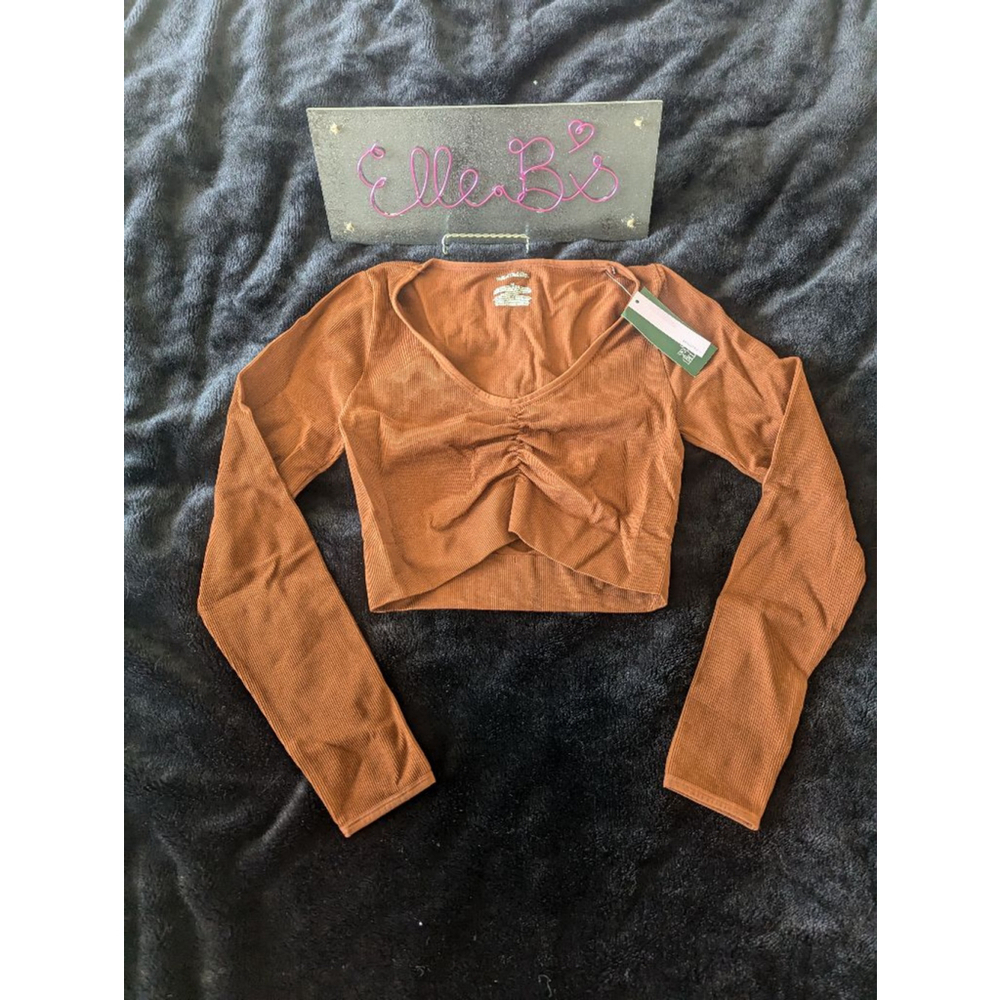 NWT Wild Fable Dark Brown Seamless Long Sleeve Crop XXS, M